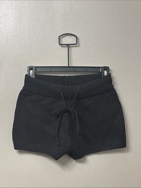 Black Knit Drawstring Women's Shorts